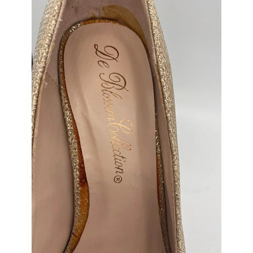 De Blossom Collection Gold Crystal Platform Heel Pumps, size 7